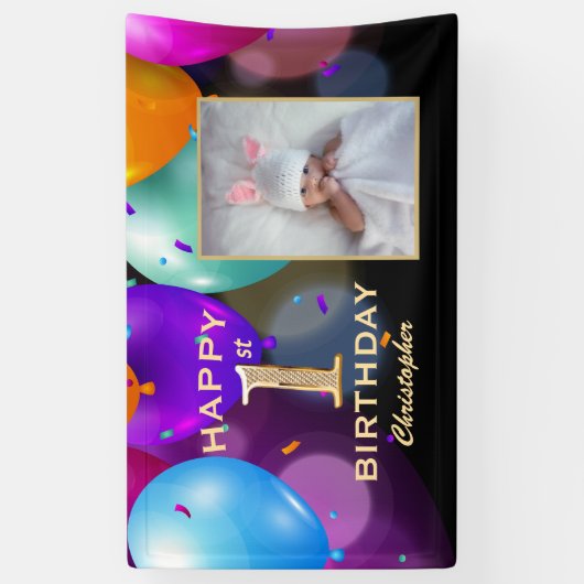 Foto van de eerste jaardag van de zwarte en gouden spandoek (Verticaal)