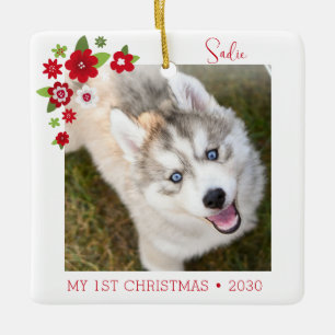 Foto van de eerste kerst van de hond keramisch ornament