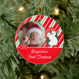 Foto van de eerste kerst van pinguïnbaby keramisch ornament