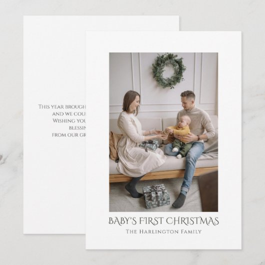 Foto van de eerste kerstfamilie voor baby's feestdagenkaart (Voorkant / Achterkant)