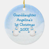 Foto van de eerste kerstsnowman-ronde van grootdoc keramisch ornament (Achterkant)