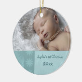 Foto van de eerste kerstversiering van de baby keramisch ornament (Links)