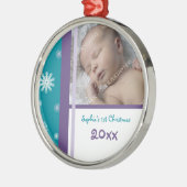 Foto van de eerste kerstversiering van de baby metalen ornament (Links)