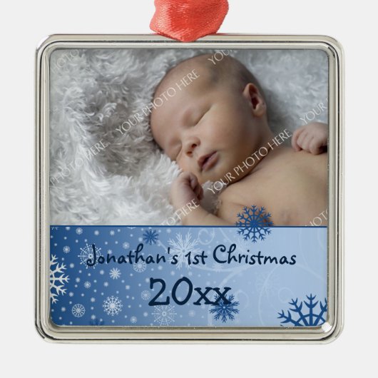 Foto van de eerste kerstversiering van de baby metalen ornament (Voorkant)