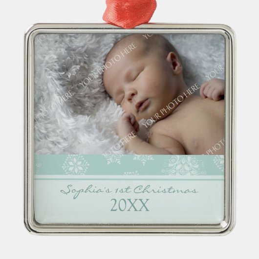 Foto van de eerste kerstversiering van de baby metalen ornament (Voorkant)