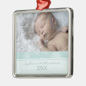 Foto van de eerste kerstversiering van de baby metalen ornament (Links)