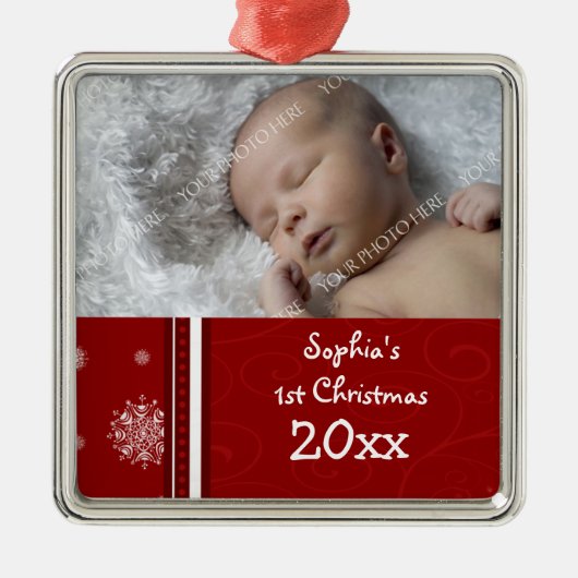 Foto van de eerste kerstversiering van de baby metalen ornament (Voorkant)