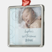 Foto van de eerste kerstversiering van de baby metalen ornament (Links)