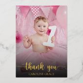 Foto van de eerste verjaardag Boho Rainbow Harteli Folie Feestdagenkaart (Voorkant)