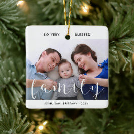 Foto van de familie, namen, zoete kerstboomkleed keramisch ornament