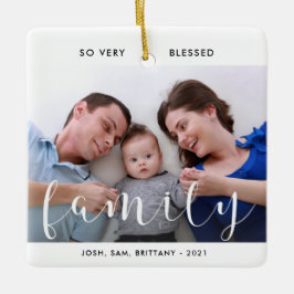 Foto van de familie, namen, zoete kerstboomkleed keramisch ornament