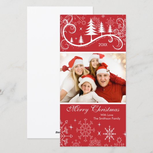 Foto van de Familie van Kerstmis van sneeuwvlokken Feestdagenkaart (Voorkant / Achterkant)