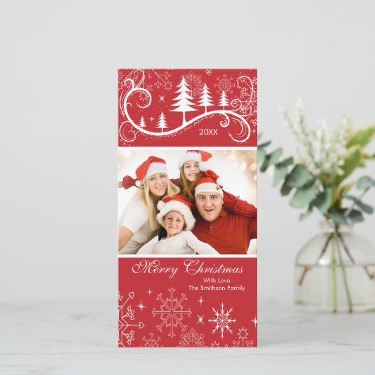 Foto van de Familie van Kerstmis van sneeuwvlokken Feestdagenkaart (Staand voorkant)