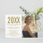 Foto van de  Floral Blue Gold Graduation Party Kaart (Staand voorkant)