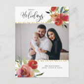 Foto van de Floral Gold Holiday Red-Waterverf Briefkaart (Voorkant)