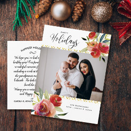 Foto van de Floral Gold Holiday Red-Waterverf Briefkaart