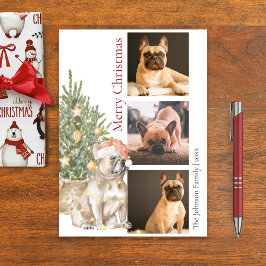 Foto van de Franse Bulldog en de kerstboom Pet Dog Feestdagenkaart