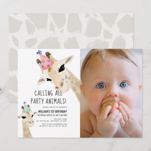 Foto van de Giraffe van de partij Kaart (Voorkant / Achterkant)