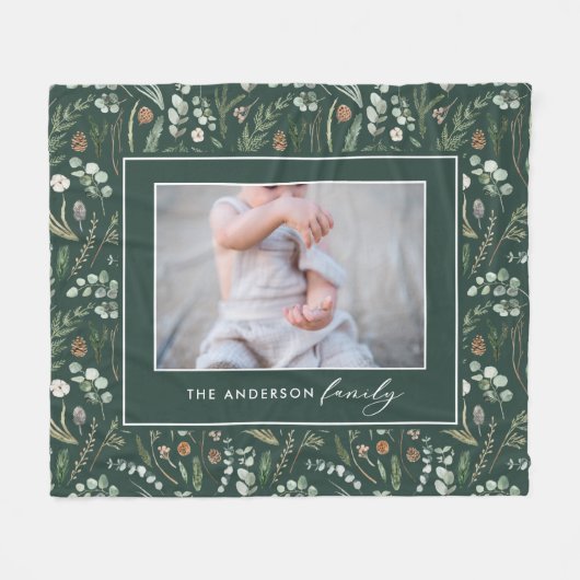 Foto van de groene botanische elegante moderne fam fleece deken (Voorkant (Horizontaal))