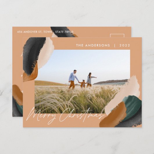 Foto van de groene terracotta moderne minimale wat feestdagenkaart (Voorkant / Achterkant)