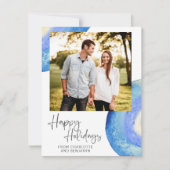 Foto van de hedendaagse Abstracte blauwe Waterverf Feestdagenkaart (Voorkant)