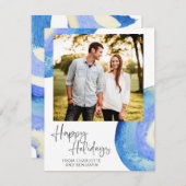 Foto van de hedendaagse Abstracte blauwe Waterverf Feestdagenkaart (Voorkant / Achterkant)