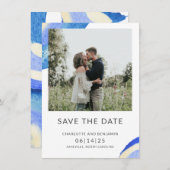 Foto van de hedendaagse Abstracte blauwe Waterverf Save The Date (Voorkant / Achterkant)