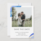 Foto van de hedendaagse Abstracte blauwe Waterverf Save The Date (Voorkant)