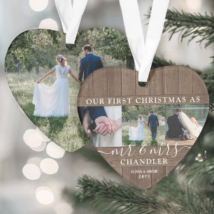 Foto van de heer & Mrs. 4 Eerste Kerstmis Rustic F Ornament
