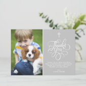 Foto van de Heilige Communie van het grijze Manusc Bedankkaart (Staand voorkant)