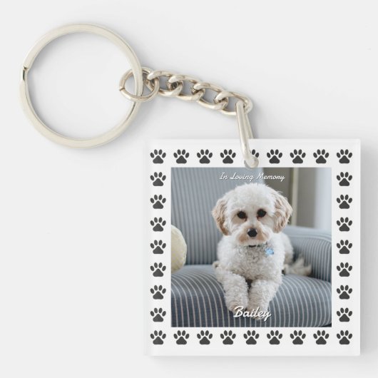 Foto van de hond, naam, in liefdevolle herinnering sleutelhanger (voorkant)