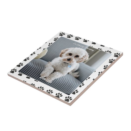 Foto van de hond, naam, in liefdevolle herinnering tegeltje (Zijkant)