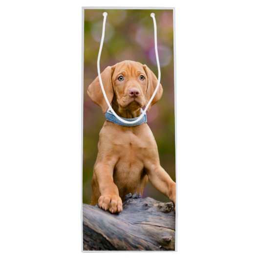 Foto van de juffrouw Hongaarse Vizsla Dog Puppy __ Wijn Cadeautas (Achterkant)