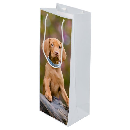 Foto van de juffrouw Hongaarse Vizsla Dog Puppy __ Wijn Cadeautas (Voorkant Gekanteld)