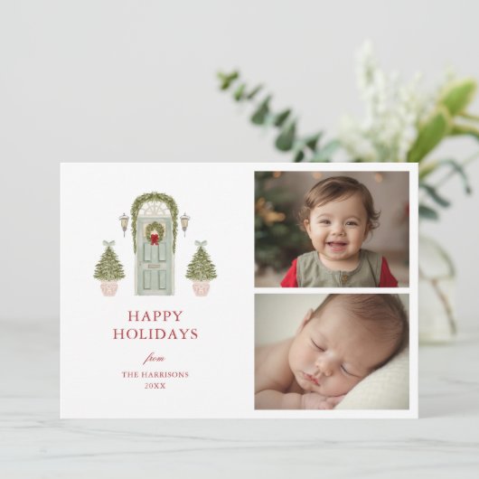 Foto van de kerstdeur feestdagenkaart (Staand voorkant)