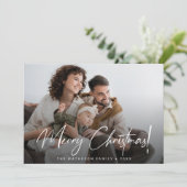 Foto van de kerstfamilie Vrolijk kerstscript Feestdagenkaart (Staand voorkant)