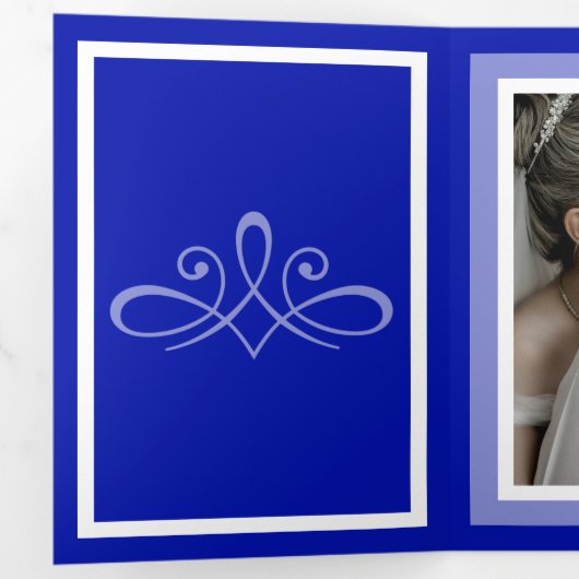  foto van de kobaltblauwe bruiloft drieluik programma (Binnenzijde eerst)