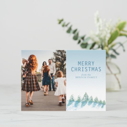 Foto van de kunstzinnige familie Forest Tree Water Feestdagenkaart (Staand voorkant)