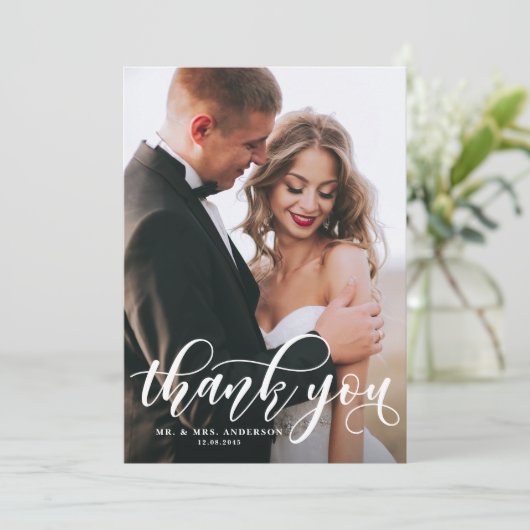 Foto van de liefdevolle moderne kalligrafie bedankkaart (Staand voorkant)