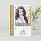 Foto van de Modern Gray Gold Graduation Party Afst Kaart (Staand voorkant)