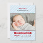 Foto van de moderne Baseball Blue en Red Baby Boy Aankondiging (Voorkant)