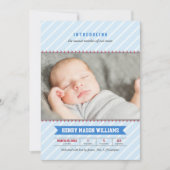 Foto van de moderne Baseball Blue en Red Baby Boy Aankondiging (Voorkant)