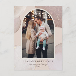 Foto van de moderne Blush Pink Glitter Seizoenen F Feestdagenkaart