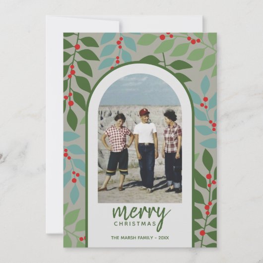 Foto van de moderne boog - eucalyptustakken Kerstm Feestdagenkaart (Voorkant)