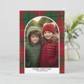 Foto van de moderne boogkunst met kerst roodbruin feestdagenkaart (Staand voorkant)