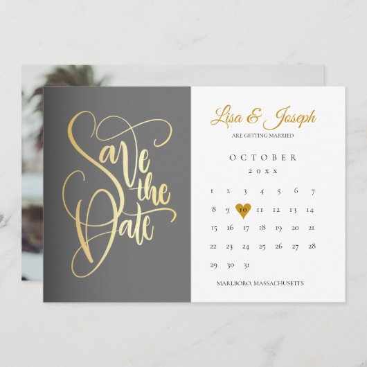 Foto van de moderne Calendar Gold Love Heart Save The Date (Voorkant / Achterkant)