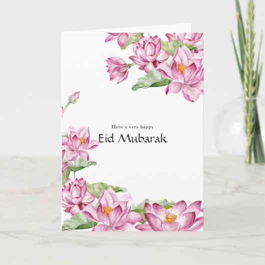 Foto van de moderne eid Mubarak Pink Lotus Flower Feestdagen Kaart (Voorkant)