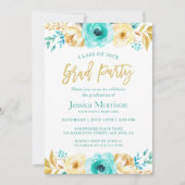 Foto van de moderne Gold Floral Girly Graduation P Kaart (Voorkant)