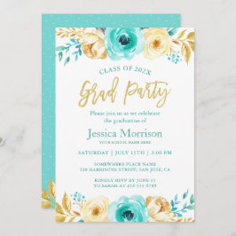 Foto van de moderne Gold Floral Girly Graduation P Kaart