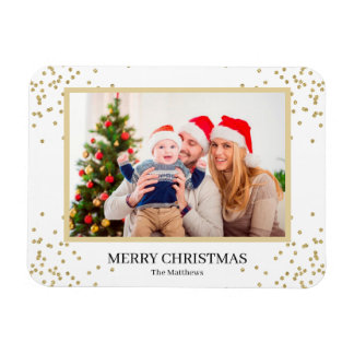 Foto van de moderne Gold Glitter Merry-kerstfamili Magneet